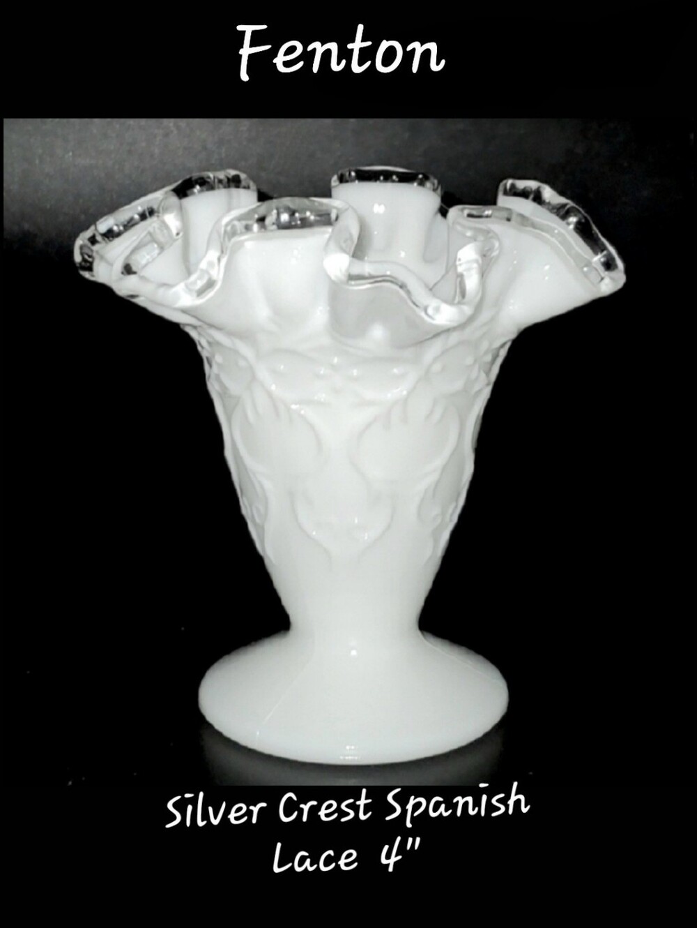 Fenton "Silver Crest Spanish Lace" White Vase 4" Tall Beauty ♥️